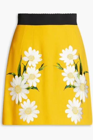 Dolce & Gabbana Embroidered wool-crepe mini skirt - Yellow