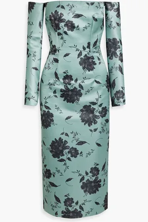 EMILIA WICKSTEAD Melina off-the-shoulder floral-print faille midi dress - Green