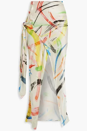 The Line By K Wrap-effect printed satin midi skirt - Neutral
