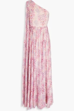 MIKAEL AGHAL One-shoulder floral-print chiffon maxi dress - Pink