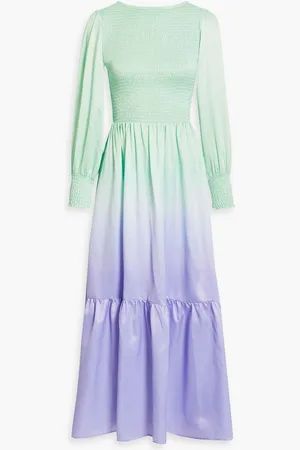 OLIVIA RUBIN Shirred dégradé satin midi dress - Green
