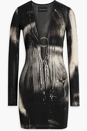 Louisa Ballou Ring-embellished printed stretch-jersey mini dress
