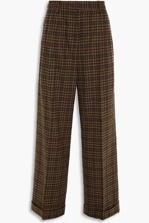 VIVETTA Pleated checked twill wide-leg pants - Brown