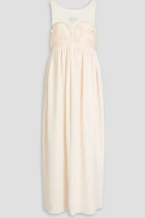 Maison Margiela Embellished pleated silk-chiffon and twill midi dress - White