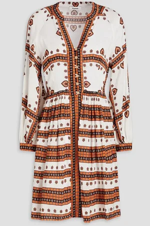 Sandro Pleated printed linen and silk-blend mini dress