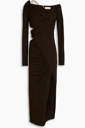 Nicholas Chain-embellished ruched jersey midi dress - Brown