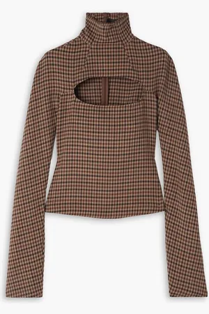 A.W.A.K.E. MODE Cutout checked jersey turtleneck top
