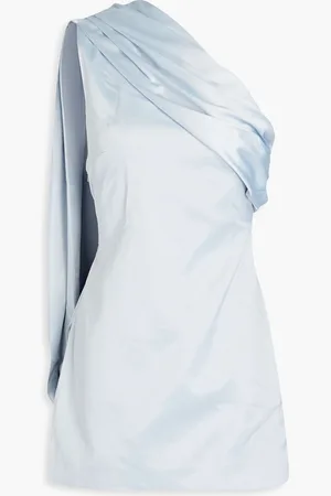 16Arlington Blake one-shoulder draped duchesse-satin mini dress - Blue