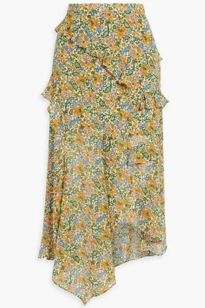 VERONICA BEARD Eleonora asymmetric floral-print silk crepe de chine midi skirt
