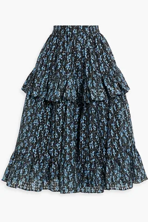 Shrimps Tate ruffled printed jacquard midi skirt - Blue