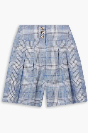 VERONICA BEARD Alicia pleated checked linen shorts