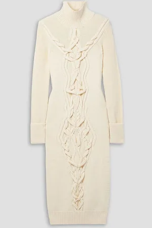 Isabel Marant Adrienne cable-knit merino wool-blend turtleneck midi dress - White