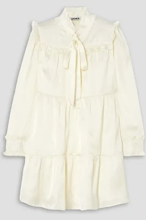 BATSHEVA Mina tie-detailed ruffled tiered satin mini dress - White
