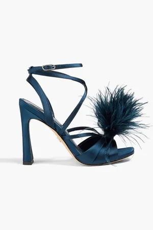 Sam Edelman Feather-embellished satin sandals - Blue