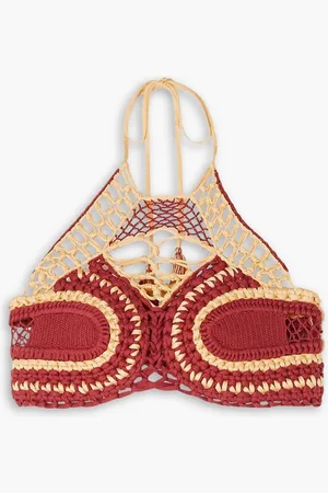 Etro Cropped crocheted cotton halterneck top - Burgundy