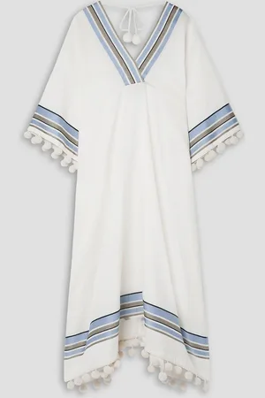 Lafayette 148 Hurston pompom-embellished voile kaftan - White