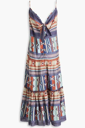 VERONICA BEARD Abilene knotted printed cotton midi dress - Red