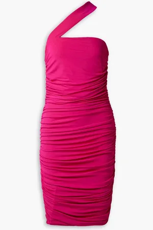 Michael Kors One-shoulder ruched stretch-crepe midi dress - Pink