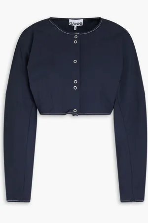 Ganni Cropped cotton-blend crepe top - Blue