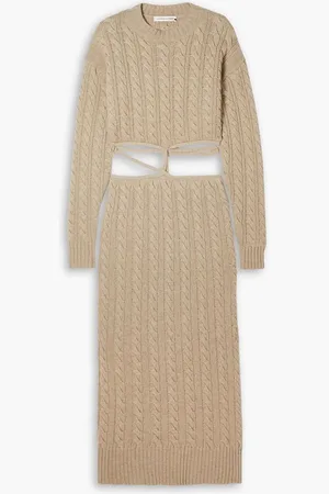 CHRISTOPHER ESBER Cutout cable-knit wool and cashmere-blend dress - Neutral