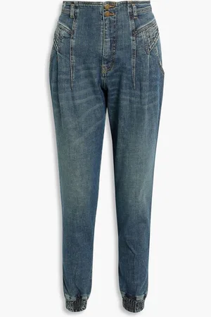 Retrofete Miriam pleated distressed high-rise tapered jeans - Blue