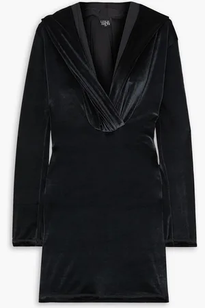 Leslie Amon Grace hooded velvet mini dress