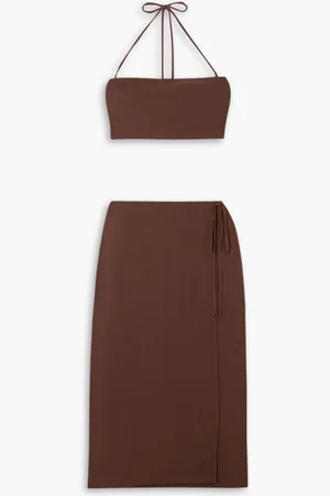 Reformation Voyage crepe top and midi wrap skirt set