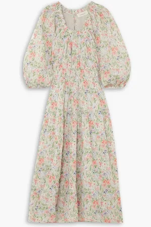 The Great The Moonstone gathered floral-print cotton midi dress