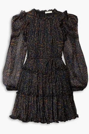 ULLA JOHNSON Gaelle ruffled printed metallic silk-blend chiffon mini dress