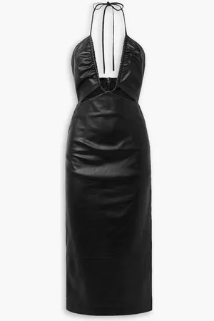 Zeynep Arcay Cutout leather halterneck midi dress