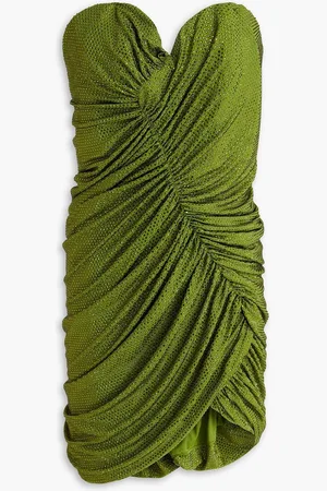 ALEXANDRE VAUTHIER Strapless ruched embellished stretch-jersey mini dress - Green