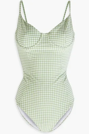 ONIA Gingham stretch-seersucker swimsuit - Green