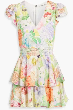 ALICE+OLIVIA Alice Olivia - Mariska ruffled floral-print satin-crepe playsuit - Green