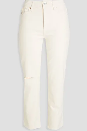 Paige Cindy cropped distressed mid-rise straight-leg jeans - White