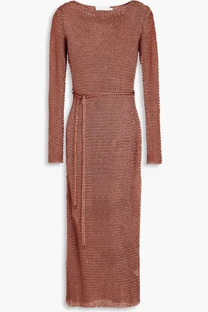 ZIMMERMANN Belted metallic open-knit midi dress - Metallic