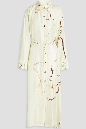 Nanushka Eluna belted silk-twill midi shirt dress - White