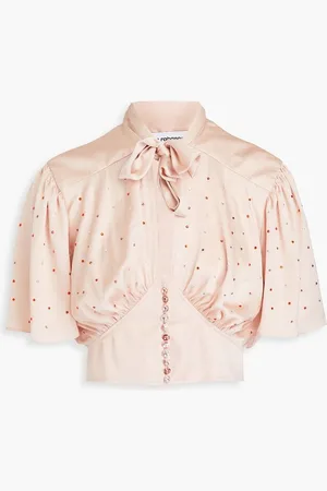 Paco rabanne Cropped crystal-embellished satin top - Pink