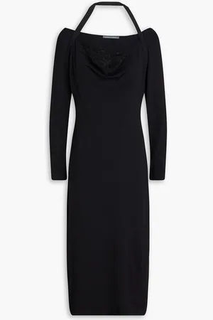 Alberta Ferretti Lace-trimmed ribbed jersey halterneck midi dress