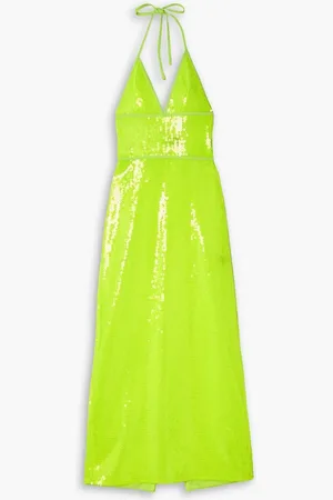 DAVID KOMA Neon sequined tulle halterneck midi dress - Green
