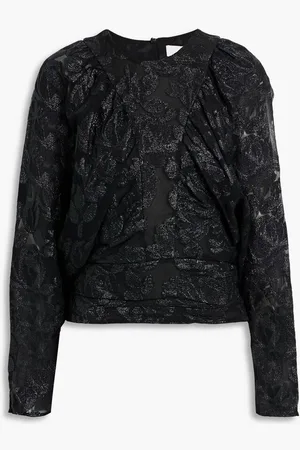 IRO Mabel gathered metallic fil coupé silk-blend georgette top