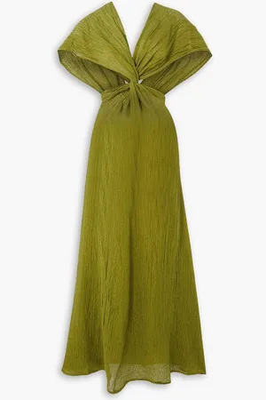 Savannah Morrow Fiori twist-front cutout linen and cotton-blend gauze maxi dress - Green