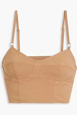 A.L.C. Mila cropped shirred linen-blend top - Brown