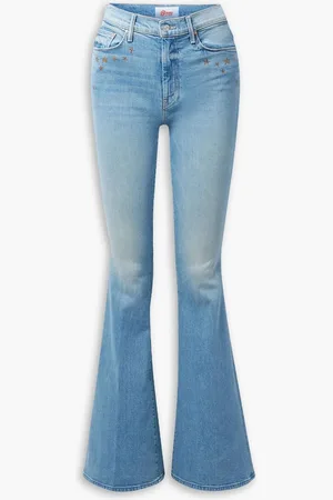 Mother Bowie® The Super Cruiser glittered high-rise flared jeans - Blue
