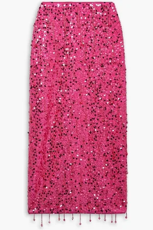 Simkhai Gisele fringed embellished stretch-jersey midi skirt - Pink