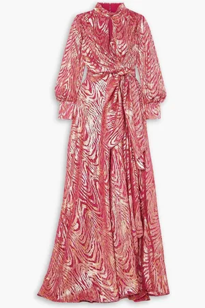 Simkhai Merren wrap-effect cutout metallic fil coupé silk-blend moire gown - Purple