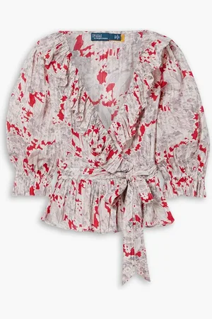 Ralph Lauren Evee ruffled floral-print cotton-voile wrap blouse