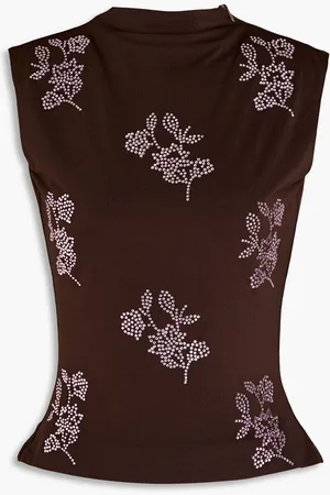 16Arlington Tania crystal-embellished turtleneck top - Brown