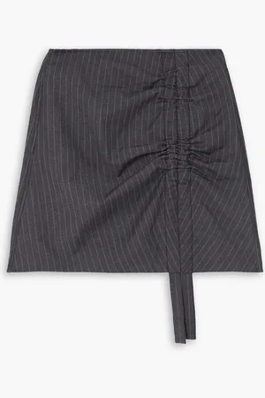 Ganni Ruched pinstriped twill mini skirt