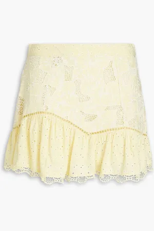 LOVESHACKFANCY Eliza broderie anglaise-paneled macramé lace mini skirt - Yellow