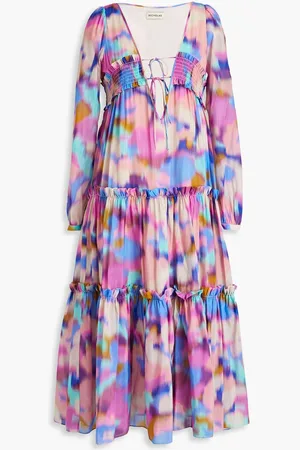 Nicholas Shirred printed cotton and silk-blend voile midi dress
